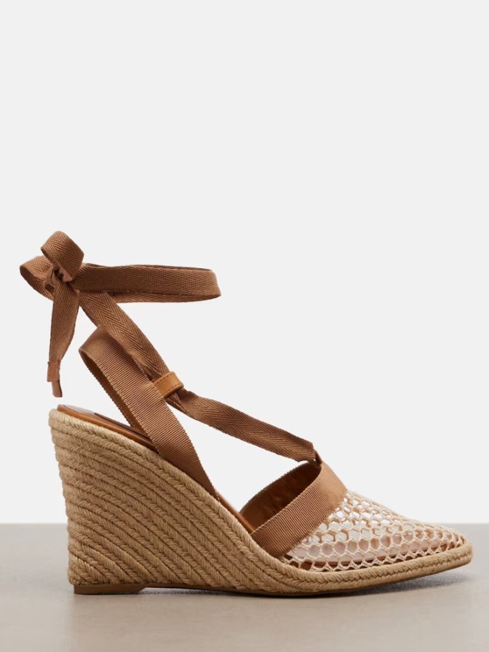 Christian Louboutin TOLEDA 85 Mesh Wedge Heel Ribbon Tie Espadrille Sandals